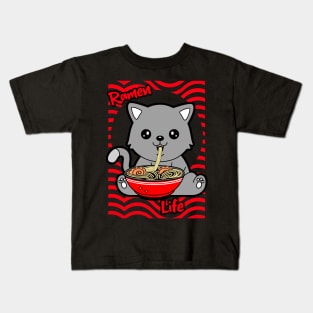 RAMEN Life Kawaii Cat Eating Ramen Noodles Kids T-Shirt